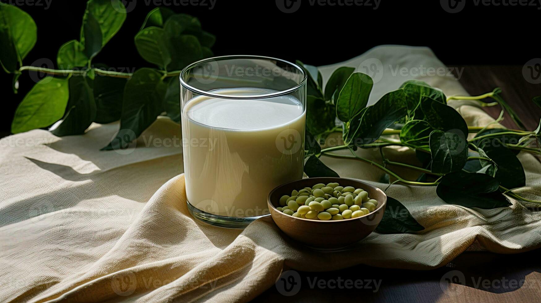 ai généré délicieux soja haricot Lait sur le table ai génératif photo