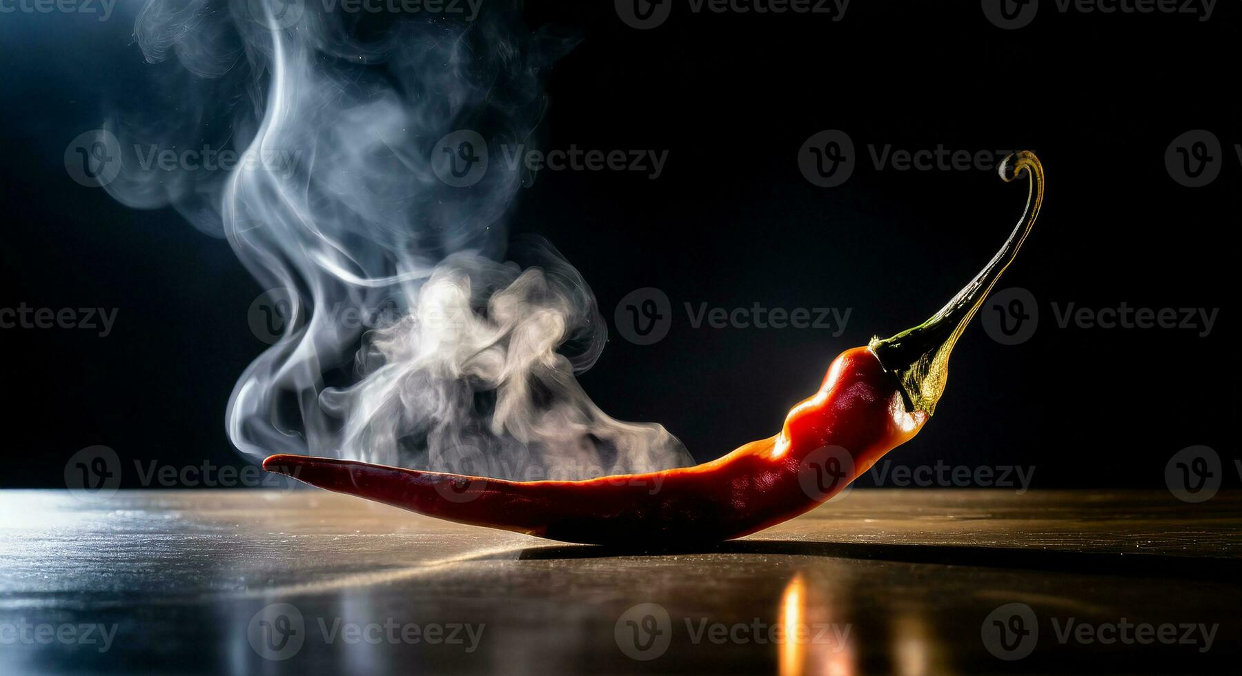 ai généré une rouge chaud le Chili poivre fume dans de face de une noir Contexte photo