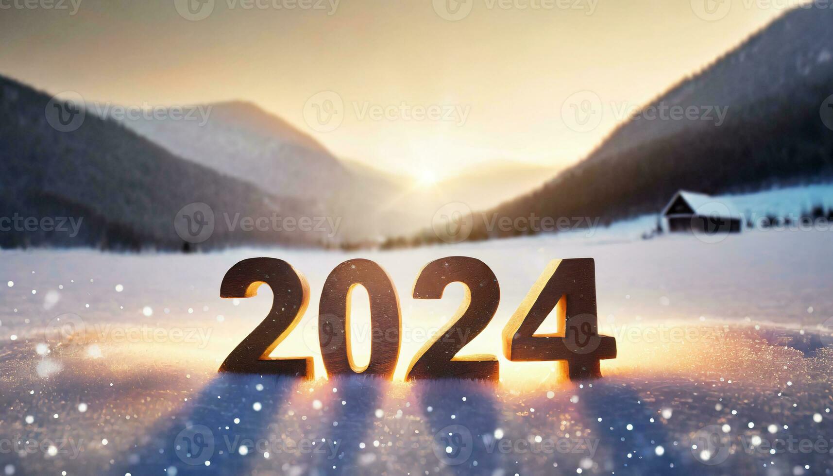 ai généré le Les figures pour le année 2024 supporter dans une hivernal neigeux paysage photo