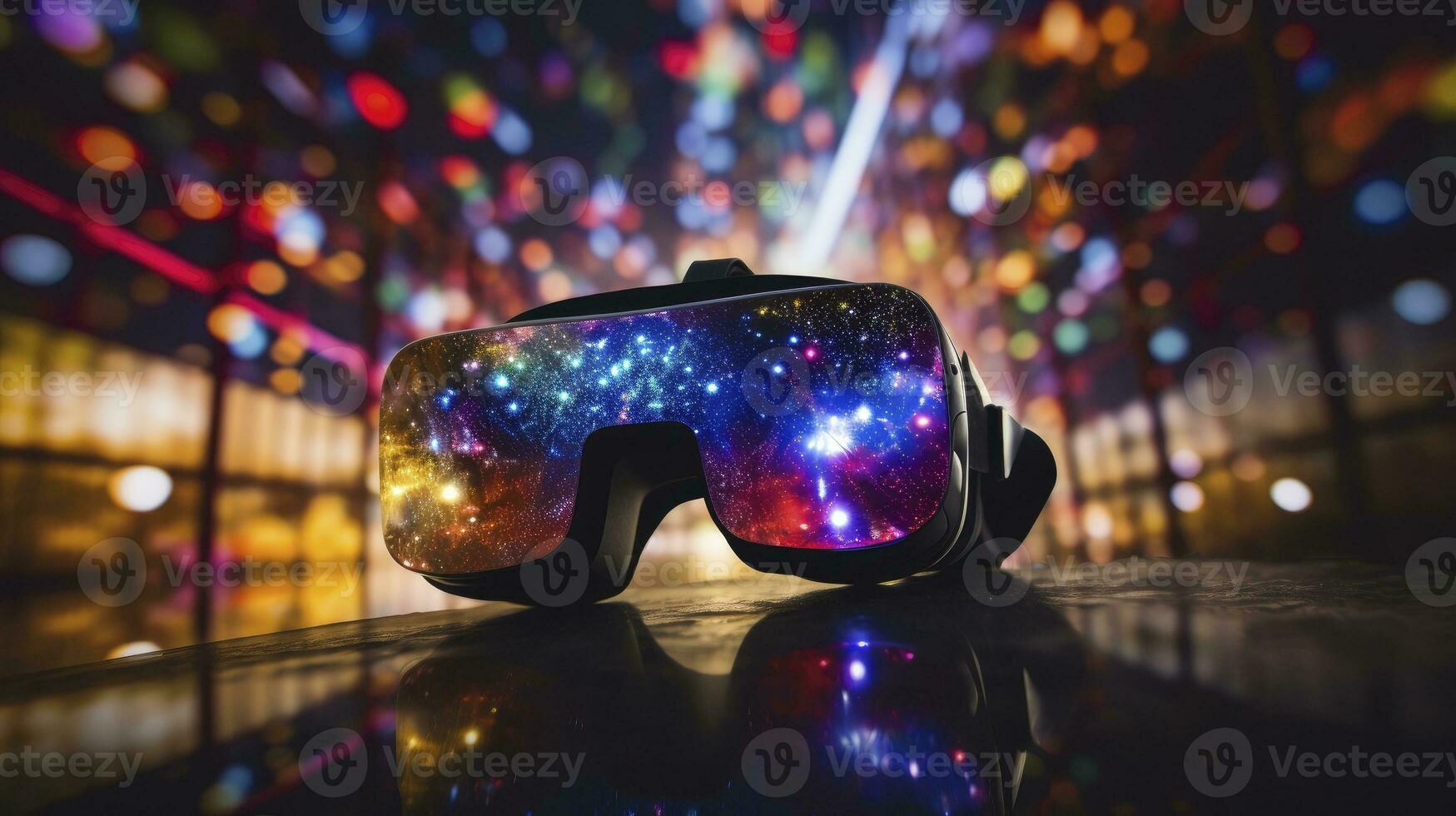 ai généré réaliste virtuel réalité casque avec bokeh effet photo