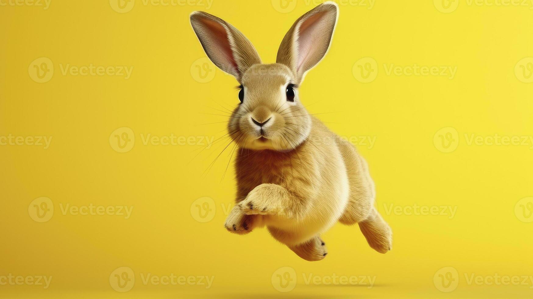 ai généré petit mignonne lapin séance sur isolé Jaune Contexte photo