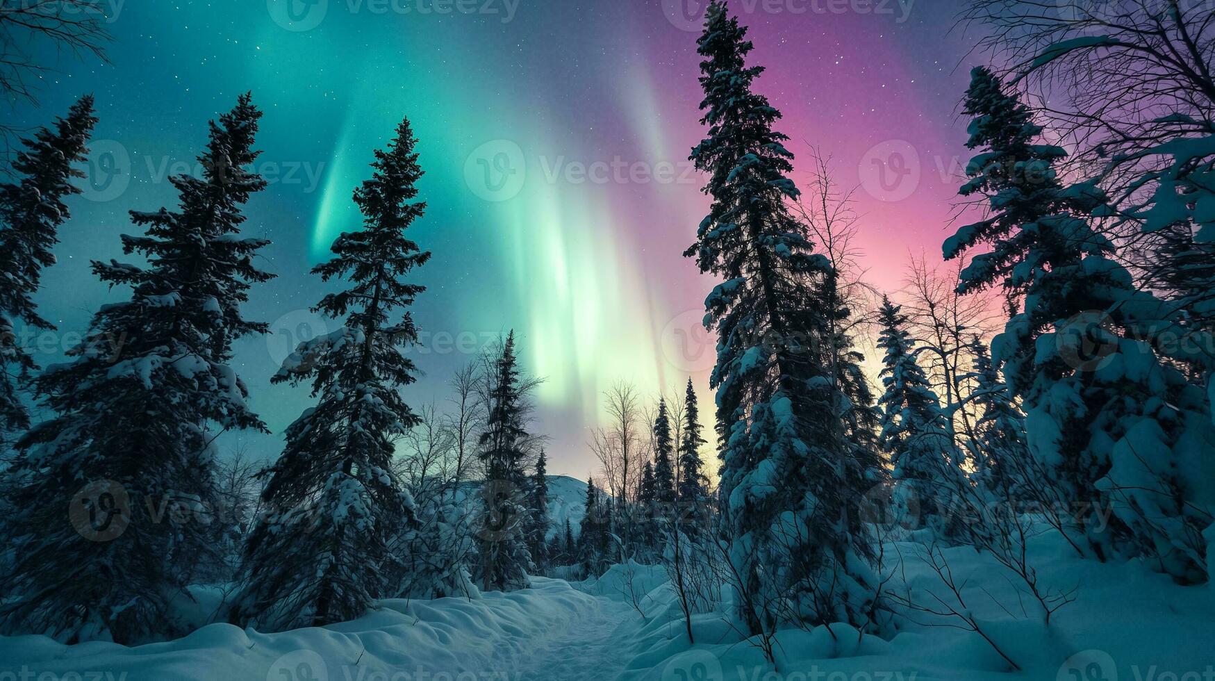 ai généré aurore la magie, crépuscule forêt lumière spectacle photo