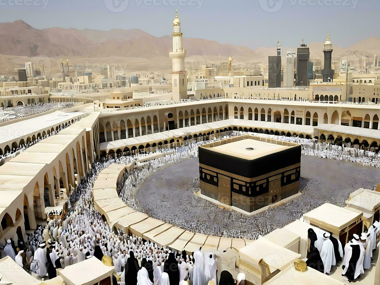 ai généré Mecque kaaba dans Ramadan sérénité au milieu de islamique observance photo