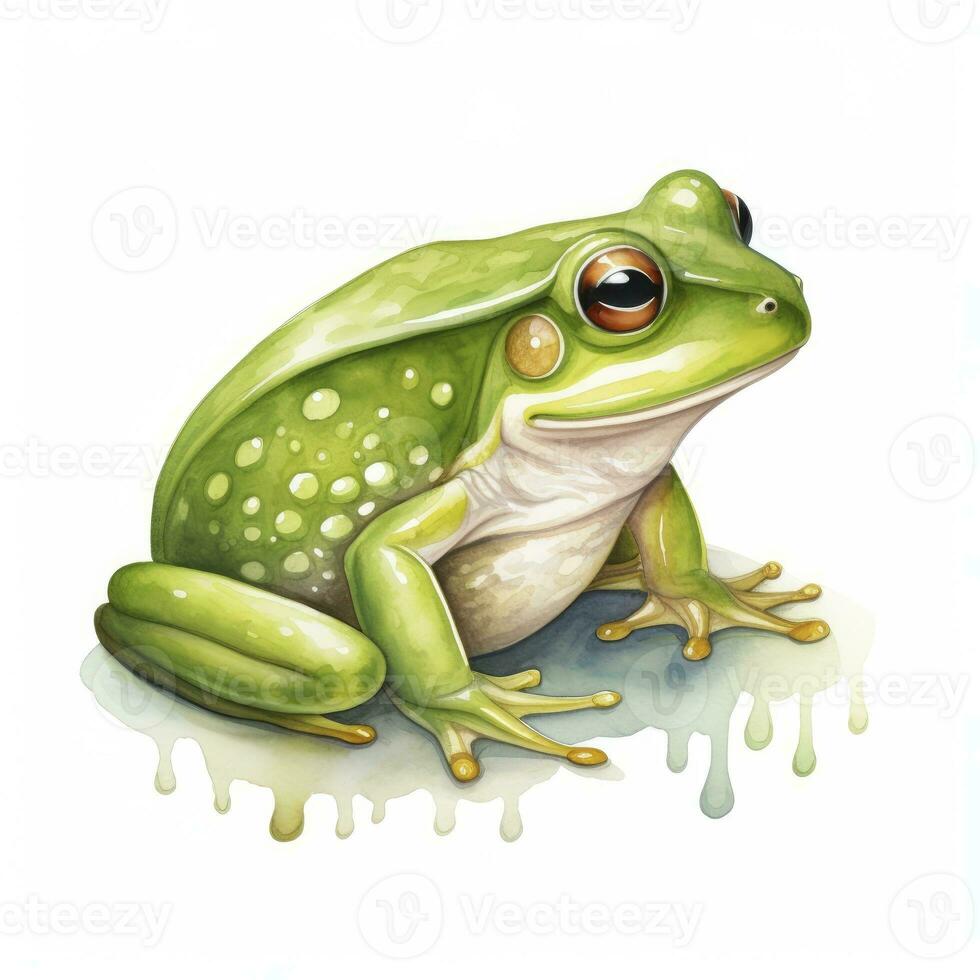 ai généré aquarelle vert grenouille sur blanc Contexte. ai généré photo