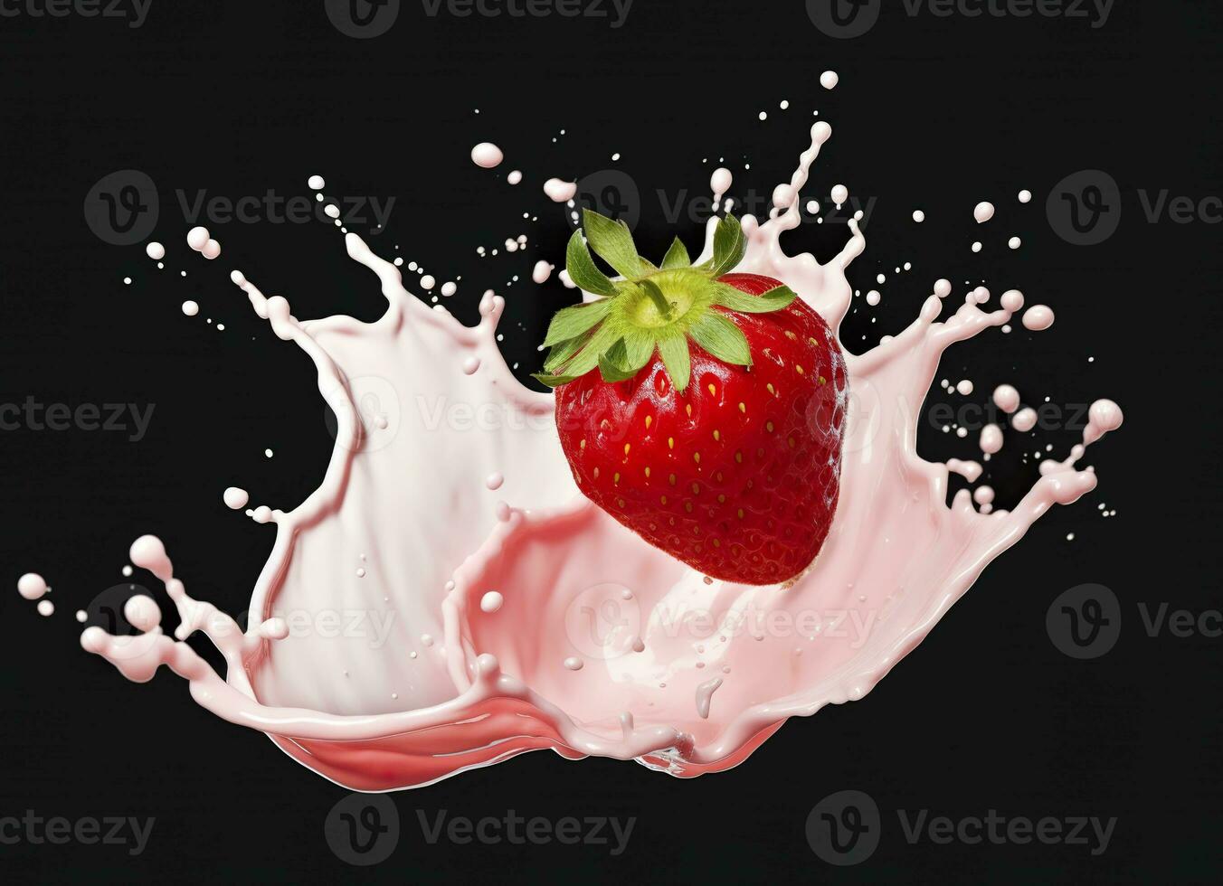 ai généré Lait ou yaourt éclaboussure avec des fraises isolé sur blanc arrière-plan, 3d le rendu. ai généré photo