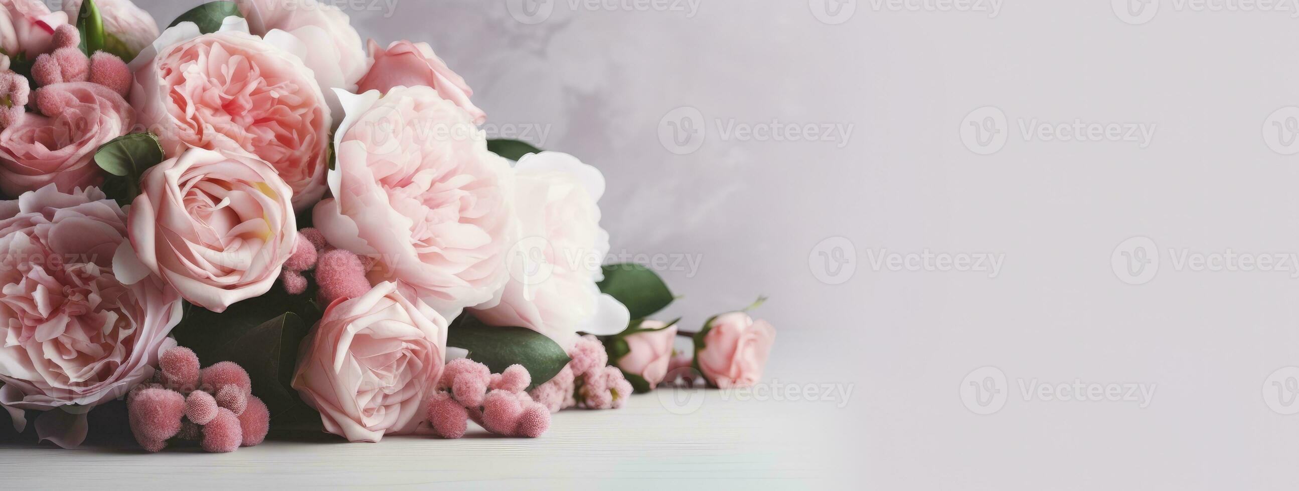 ai généré Frais bouquet de rose pivoines et des roses avec copie espace. ai généré photo