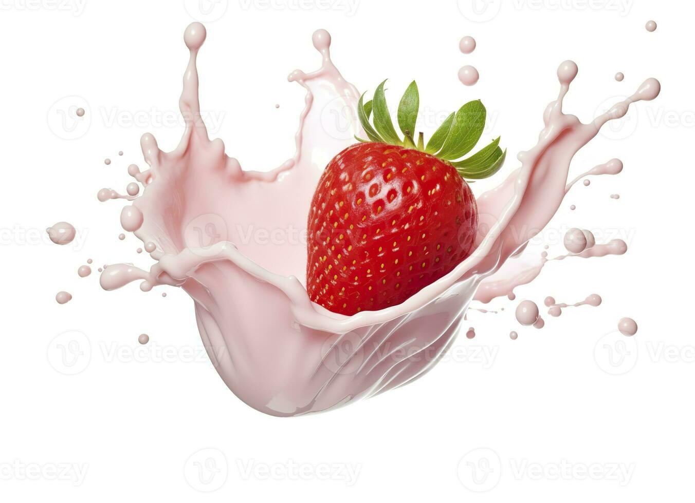 ai généré Lait ou yaourt éclaboussure avec des fraises isolé sur blanc arrière-plan, 3d le rendu. ai généré photo