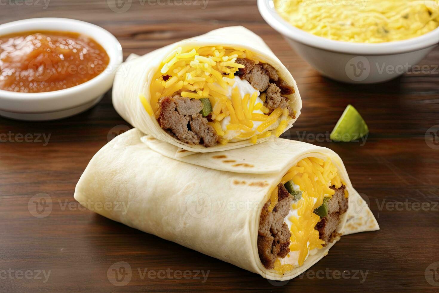 ai généré petit déjeuner burrito avec saucisse, œufs, pomme de terre et fromage. ai généré photo