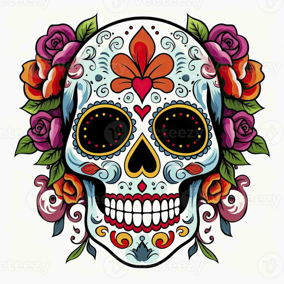 ai généré mexicain des roses crâne. mexicain des roses crâne. dia de los muertos shugar coloré diriger. ai généré photo