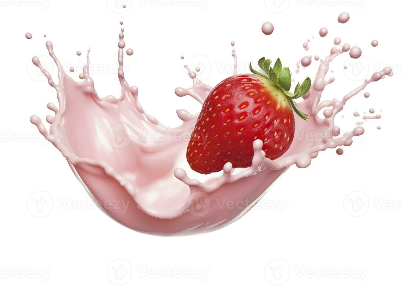 ai généré Lait ou yaourt éclaboussure avec des fraises isolé sur blanc arrière-plan, 3d le rendu. ai généré photo