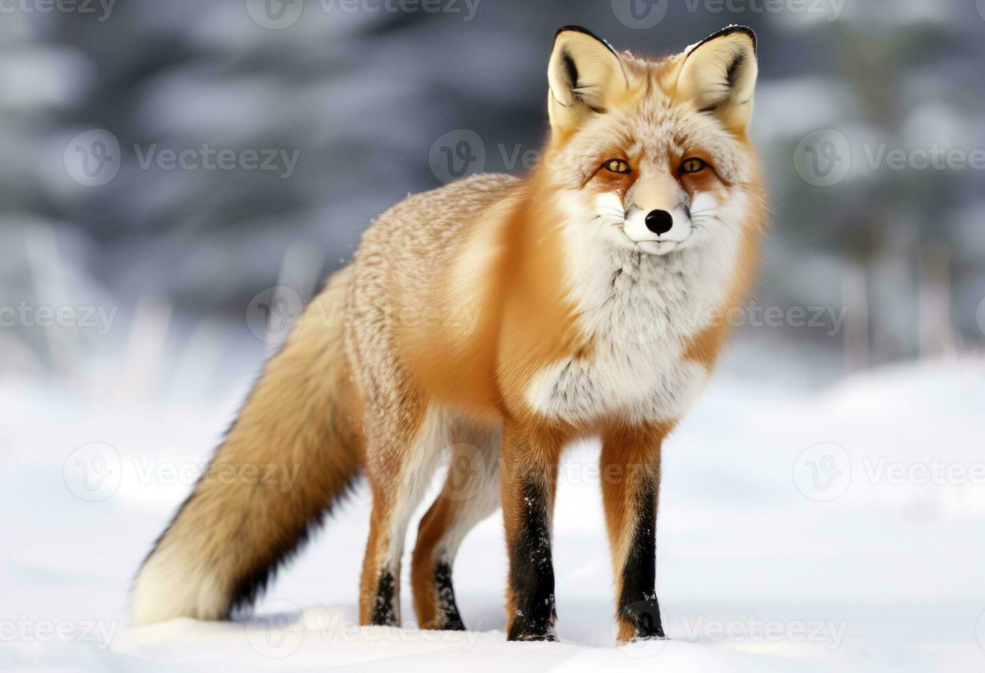 ai généré rouge Renard permanent sur neige. ai généré. photo