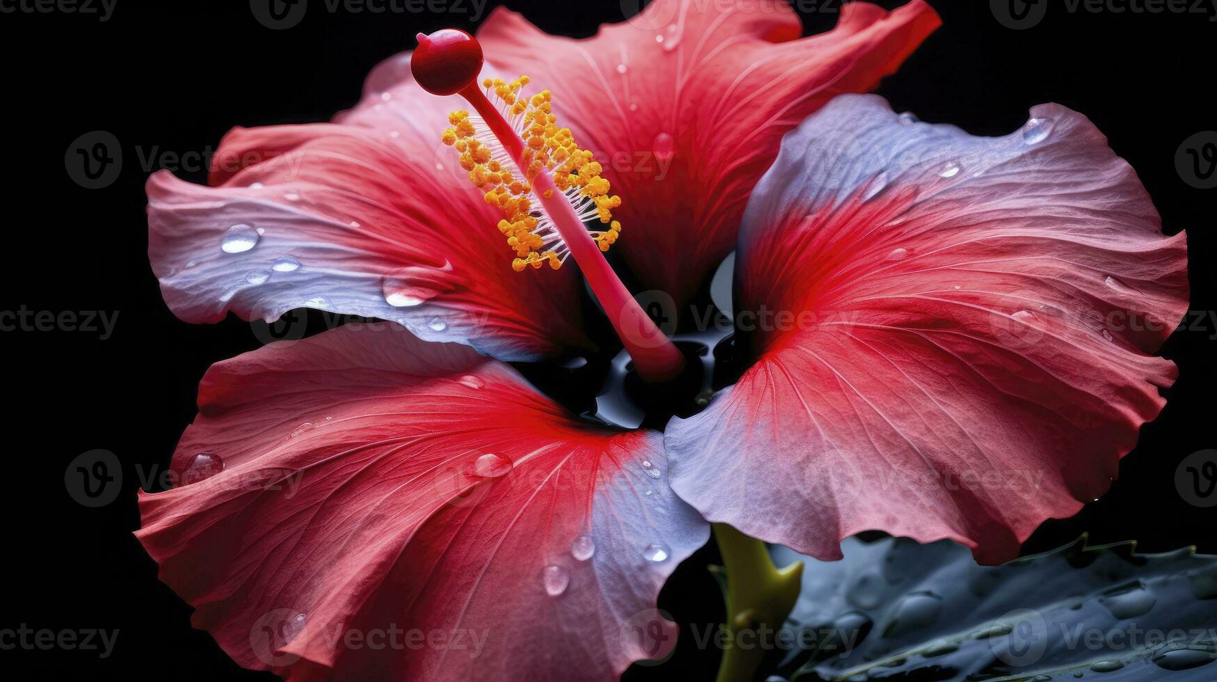 ai généré une hibiscus fleur avec une noir fond.ai généré. photo