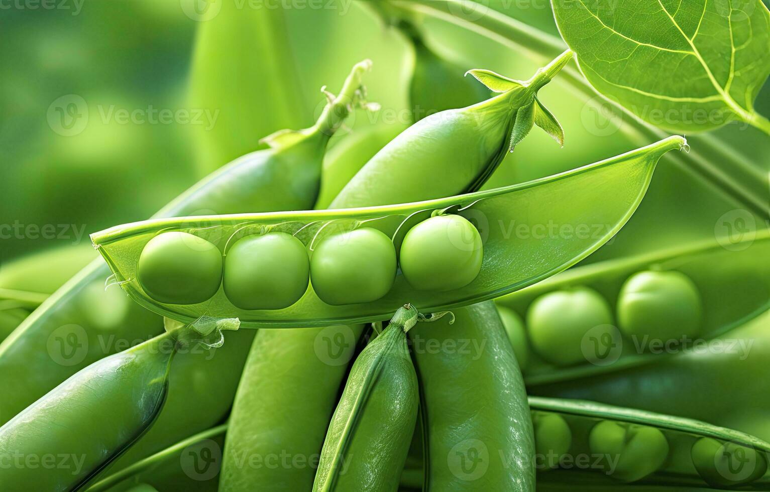 ai généré proche en haut de pois dans pois cosse. ai généré photo