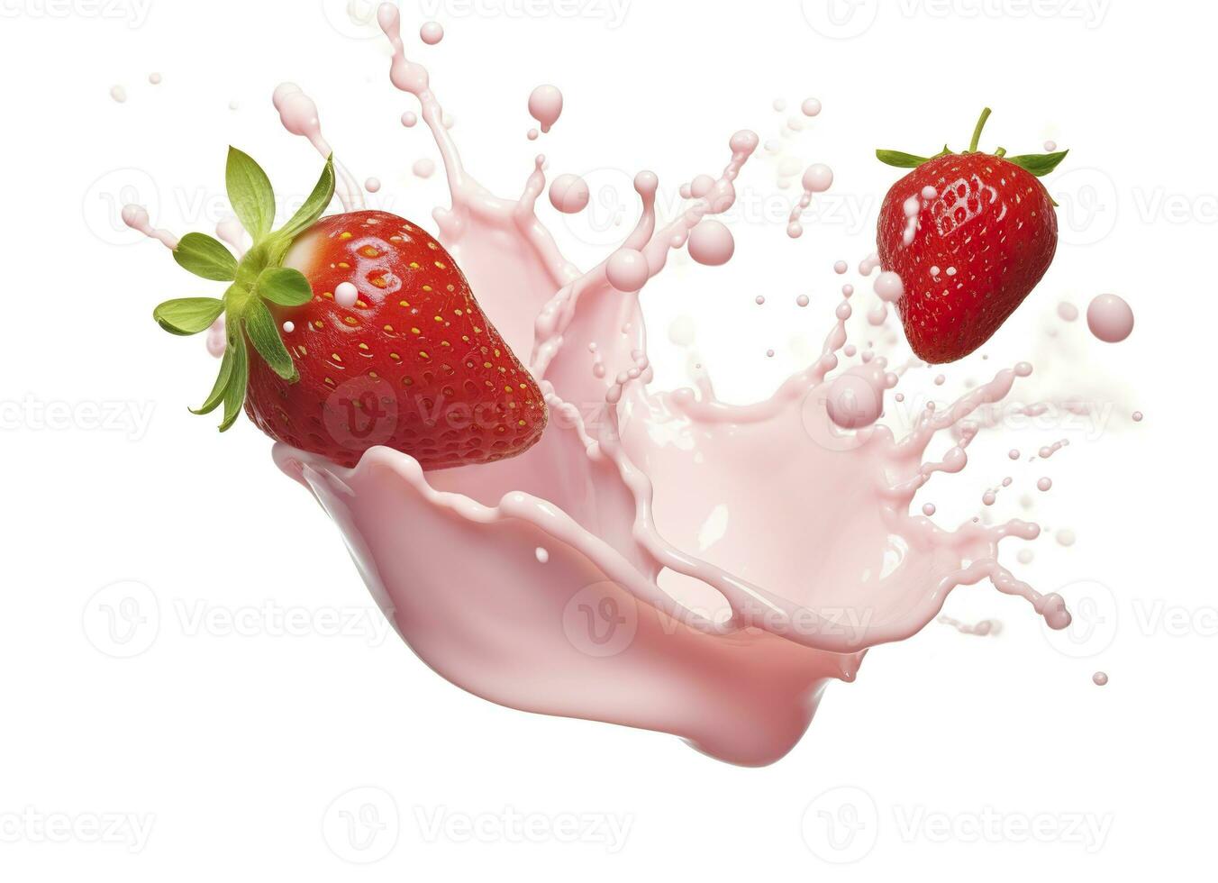 ai généré Lait ou yaourt éclaboussure avec des fraises isolé sur blanc arrière-plan, 3d le rendu. ai généré photo