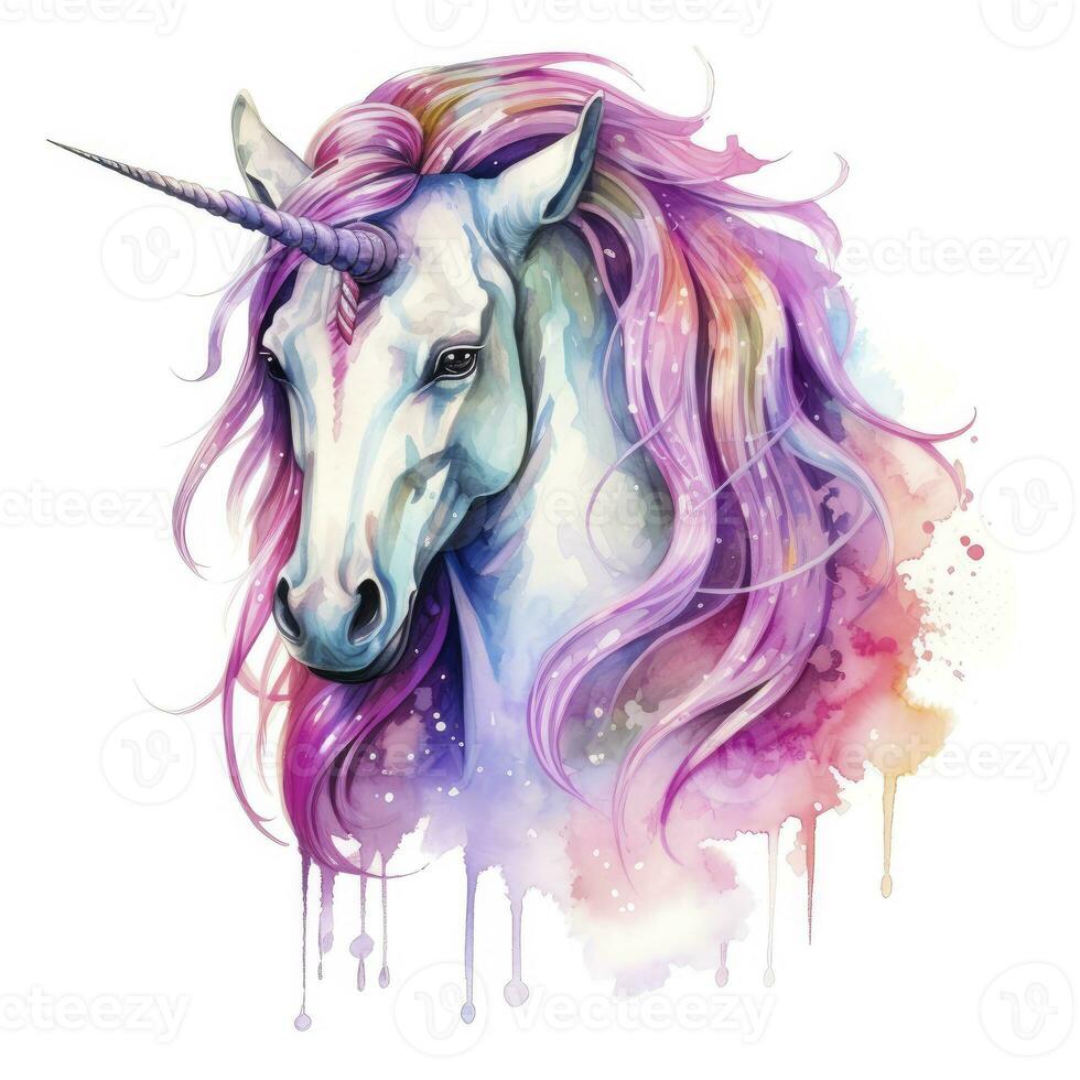 ai généré aquarelle fantaisie Licorne agrafe art. ai généré photo