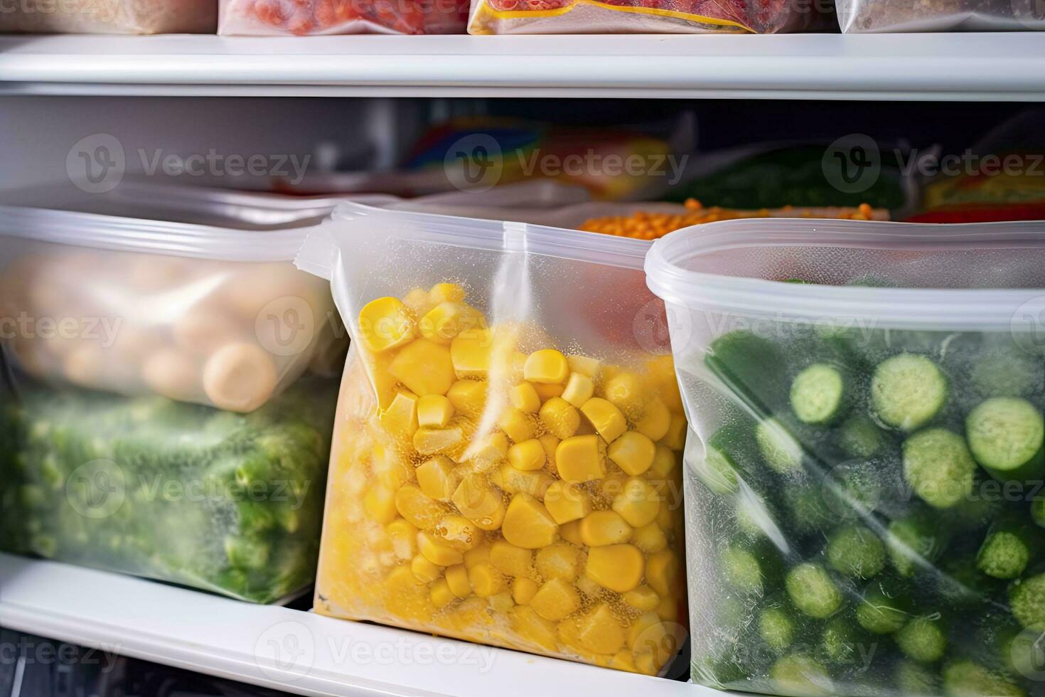 ai généré congelé nourriture dans le congélateur. congelé des légumes. ai généré photo