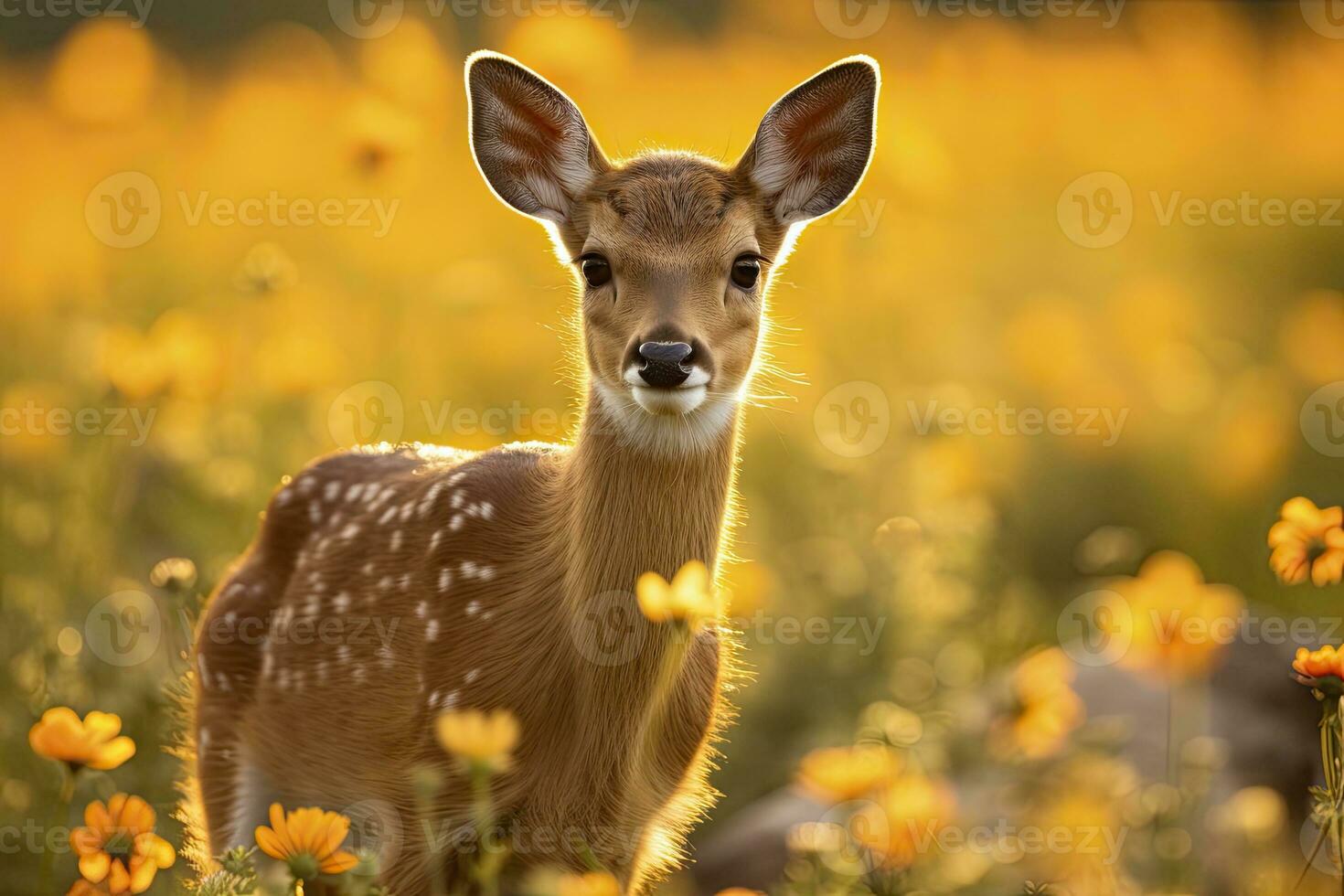 ai généré femelle chevreuil cerf avec magnifique fleur. ai généré photo