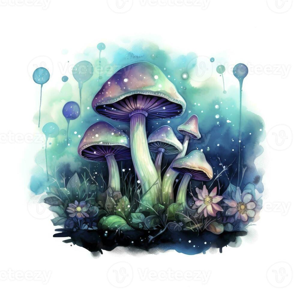 ai généré aquarelle magique champignons pour T-shirt conception. ai généré photo