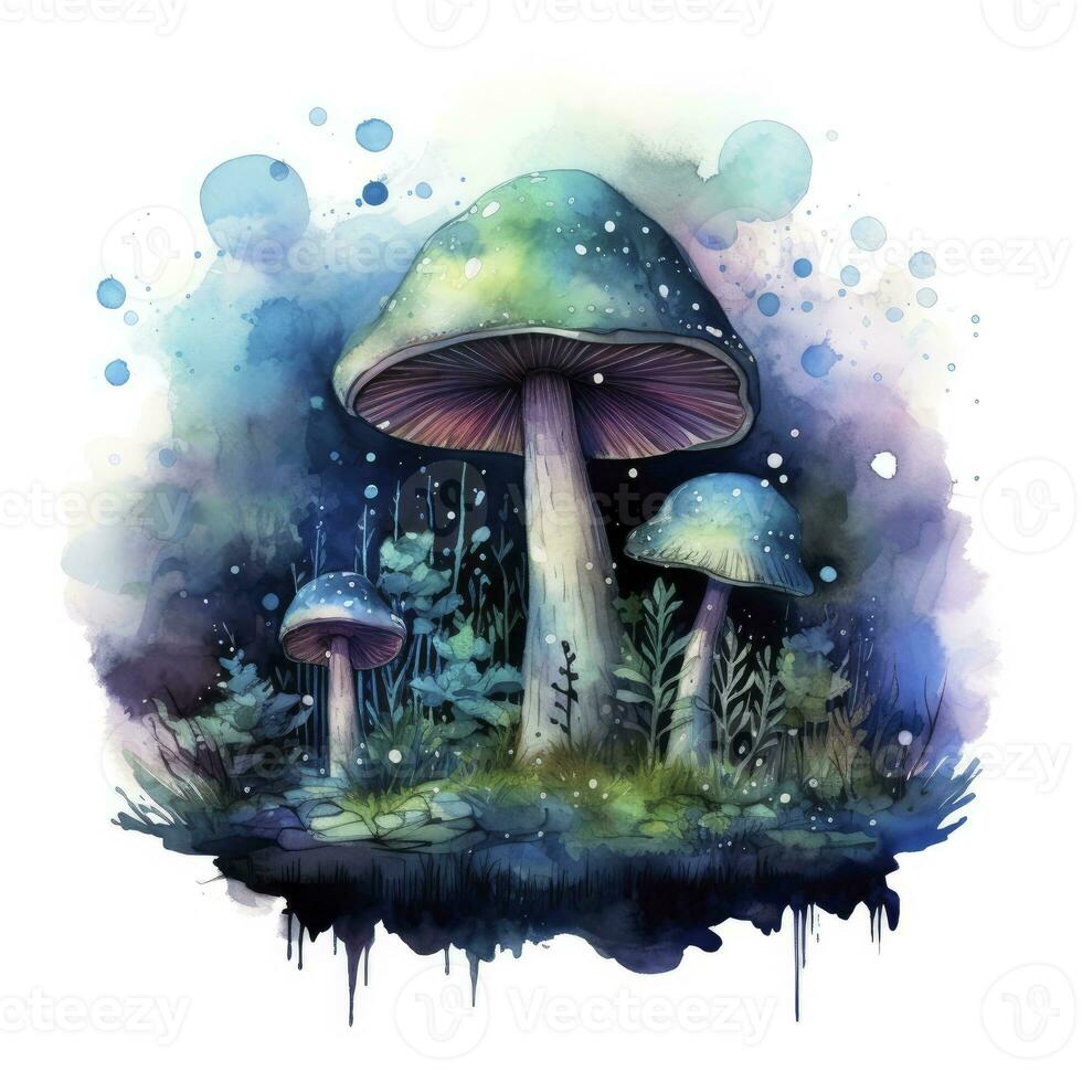 ai généré aquarelle magique champignons pour T-shirt conception. ai généré photo