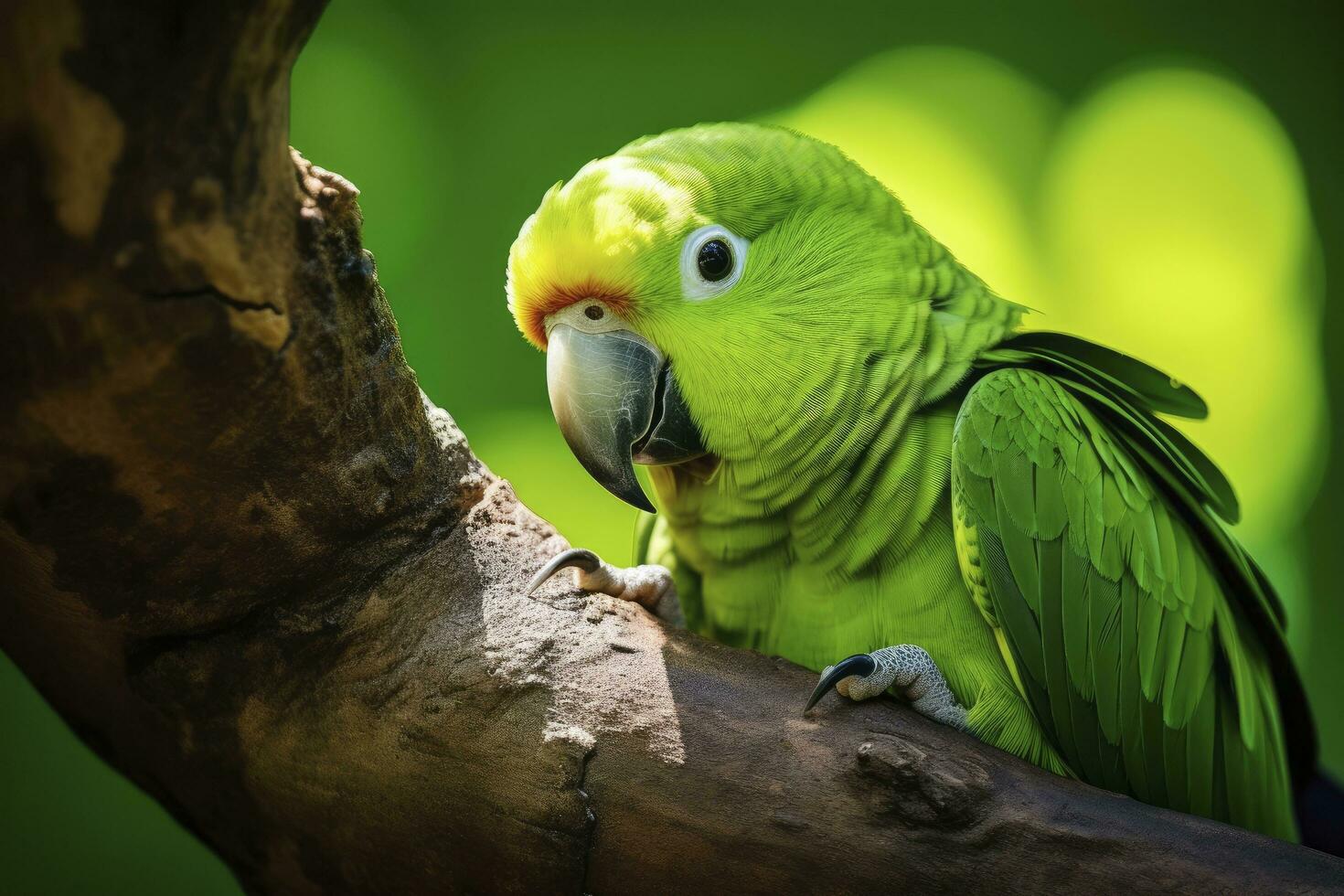 ai généré une vert perroquet sur une branche. ai généré photo