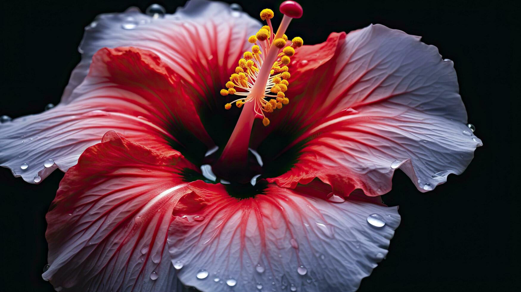 ai généré une hibiscus fleur avec une noir fond.ai généré. photo