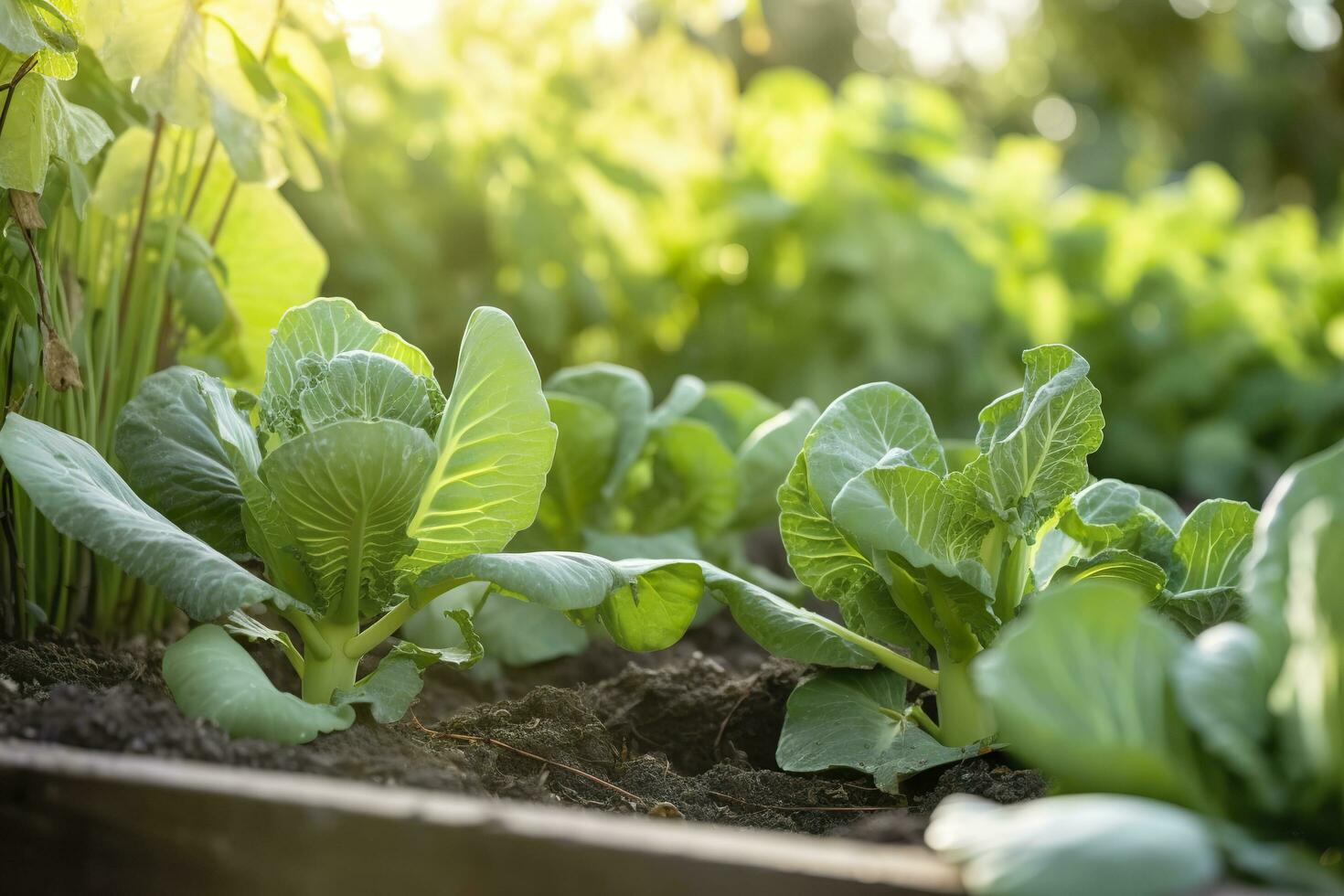 ai généré Frais biologique Bruxelles choux croissance dans le jardin. croissance posséder des fruits, des légumes. ai généré photo