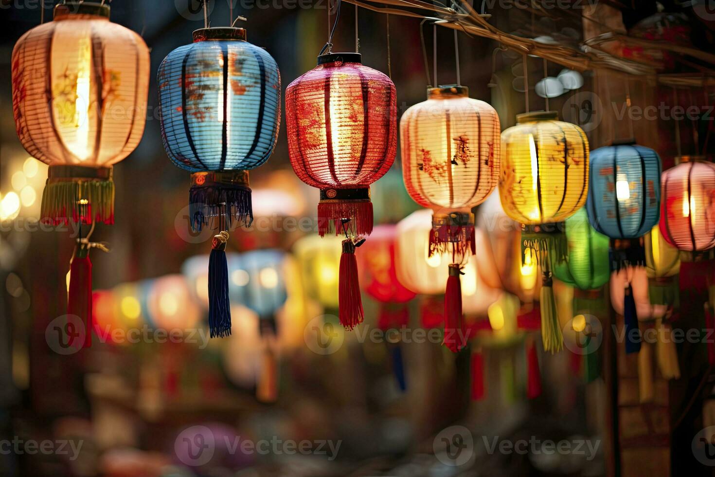 ai généré coloré Festival lanternes pendant le chinois traditionnel vacances saison. ai généré photo