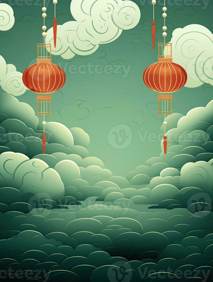 ai généré rouge chinois lanterne avec des nuages ai génératif photo