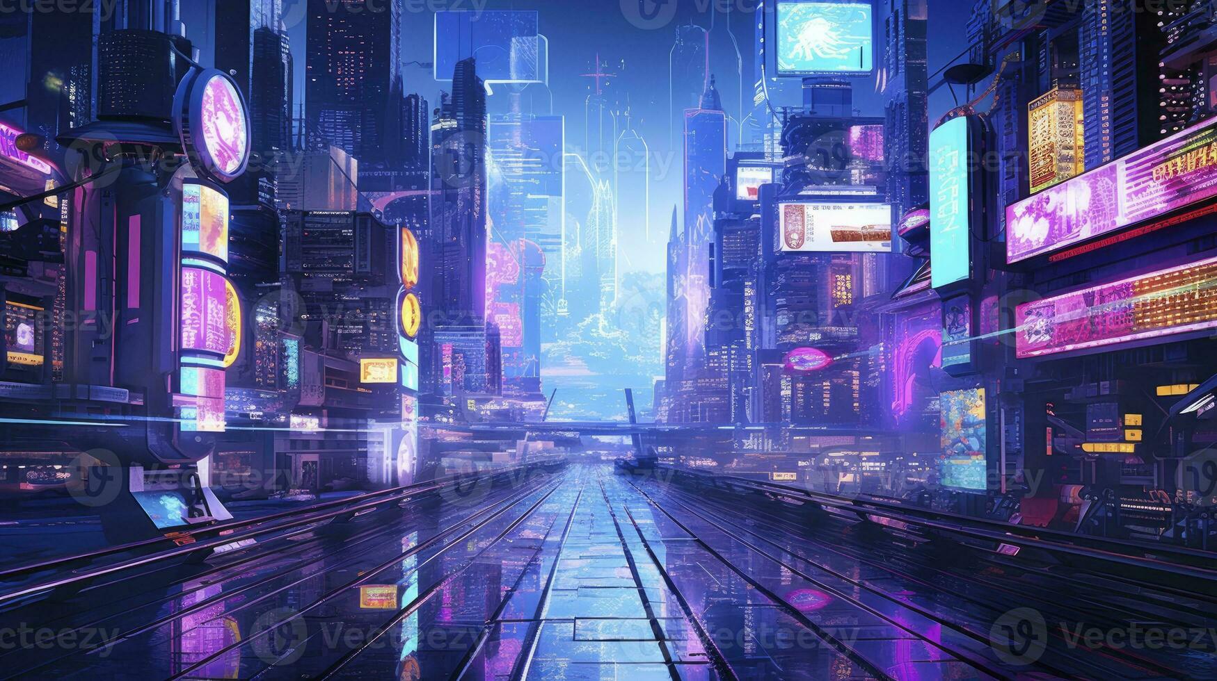 ai généré une futuriste, cyberpunk inspiré paysage urbain à nuit. ai généré photo