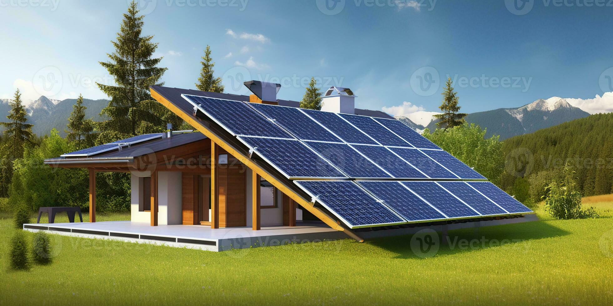 ai généré photovoltaïque solaire panneaux. durable énergie. une mini Puissance plante pour une maison. génératif ai photo