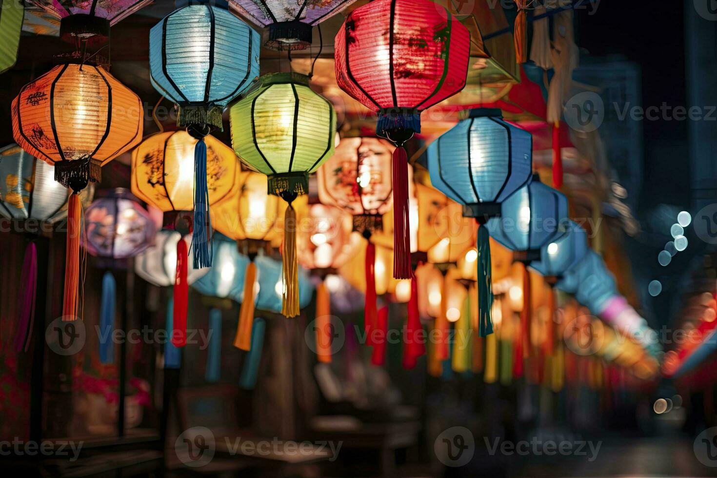 ai généré coloré Festival lanternes pendant le chinois traditionnel vacances saison. ai généré photo