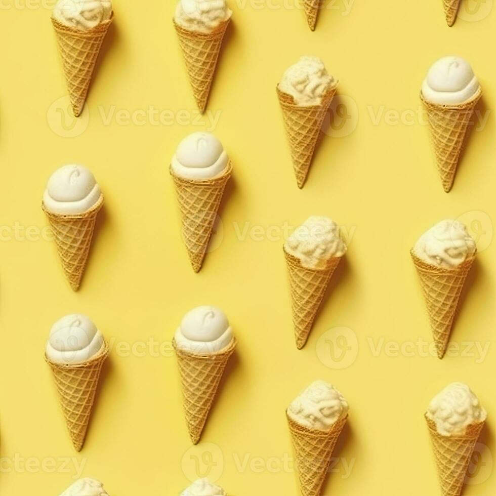 ai généré la glace crème modèle sur Jaune arrière-plan, Haut voir. ai généré photo