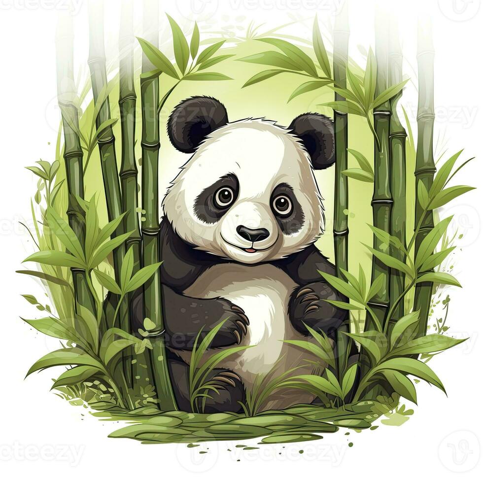 ai généré mignonne Panda dans le milieu de une bambou forêt. T-shirt conception. ai généré photo