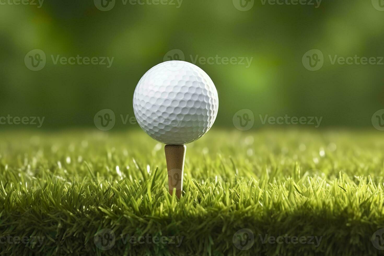 ai généré blanc le golf Balle sur en bois tee avec herbe. génératif ai photo