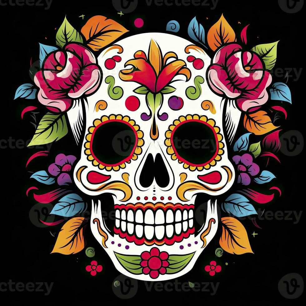 ai généré mexicain des roses crâne. mexicain des roses crâne. dia de los muertos shugar coloré diriger. ai généré photo