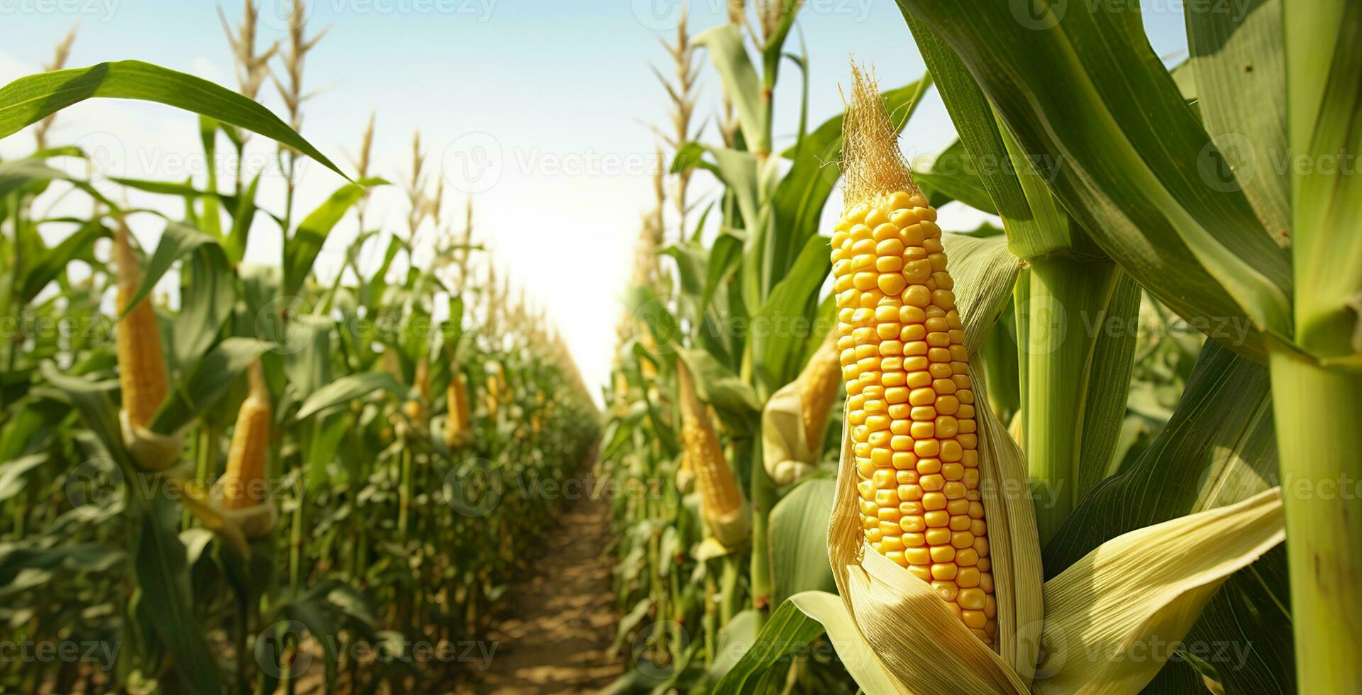 ai généré fermer blé épis dans blé plantation champ. génératif ai photo