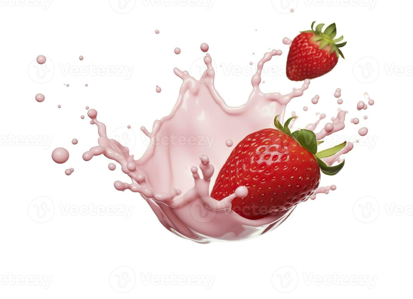 ai généré Lait ou yaourt éclaboussure avec des fraises isolé sur blanc arrière-plan, 3d le rendu. ai généré photo