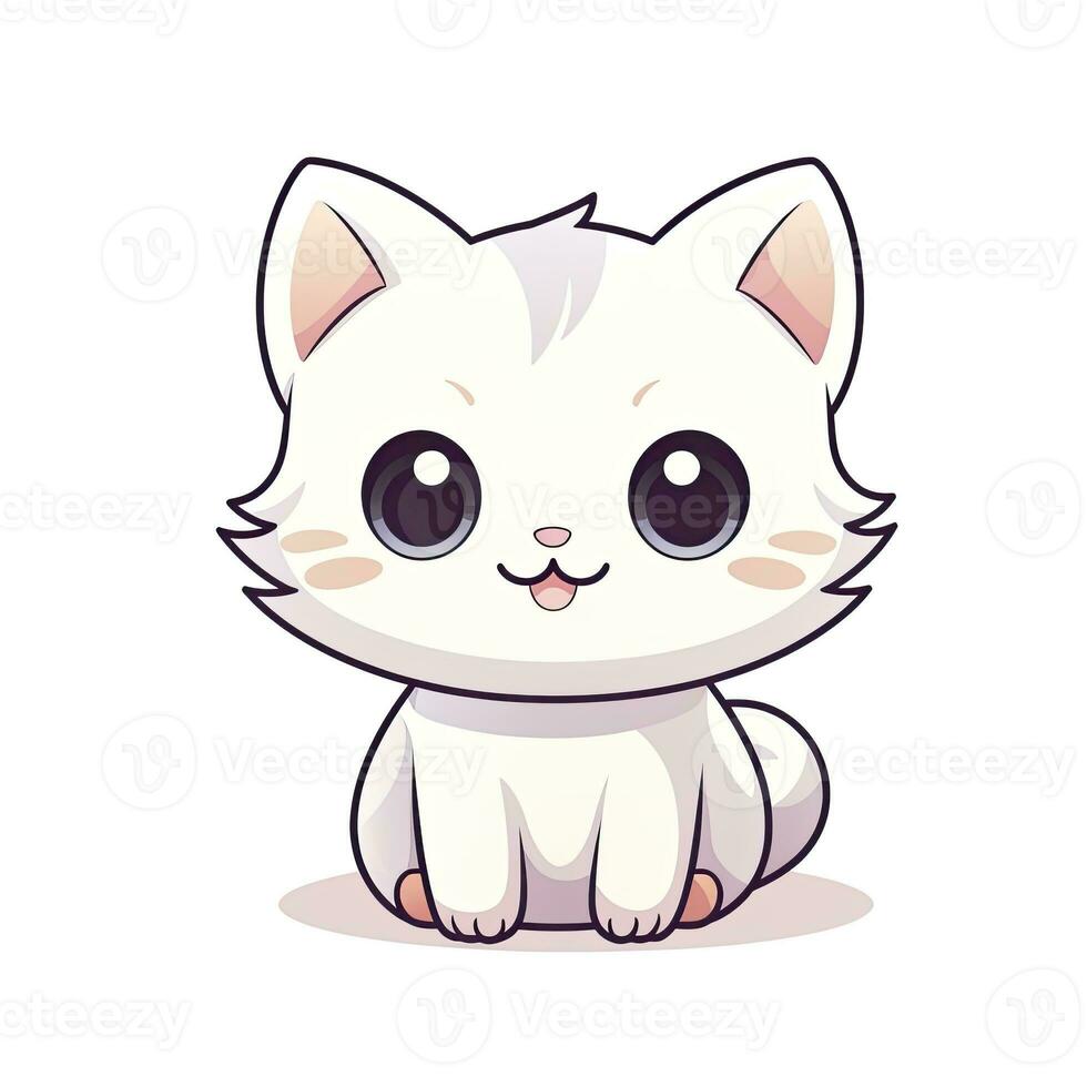 ai généré mignonne kawaii chat clipart icône blanc Contexte. ai généré photo