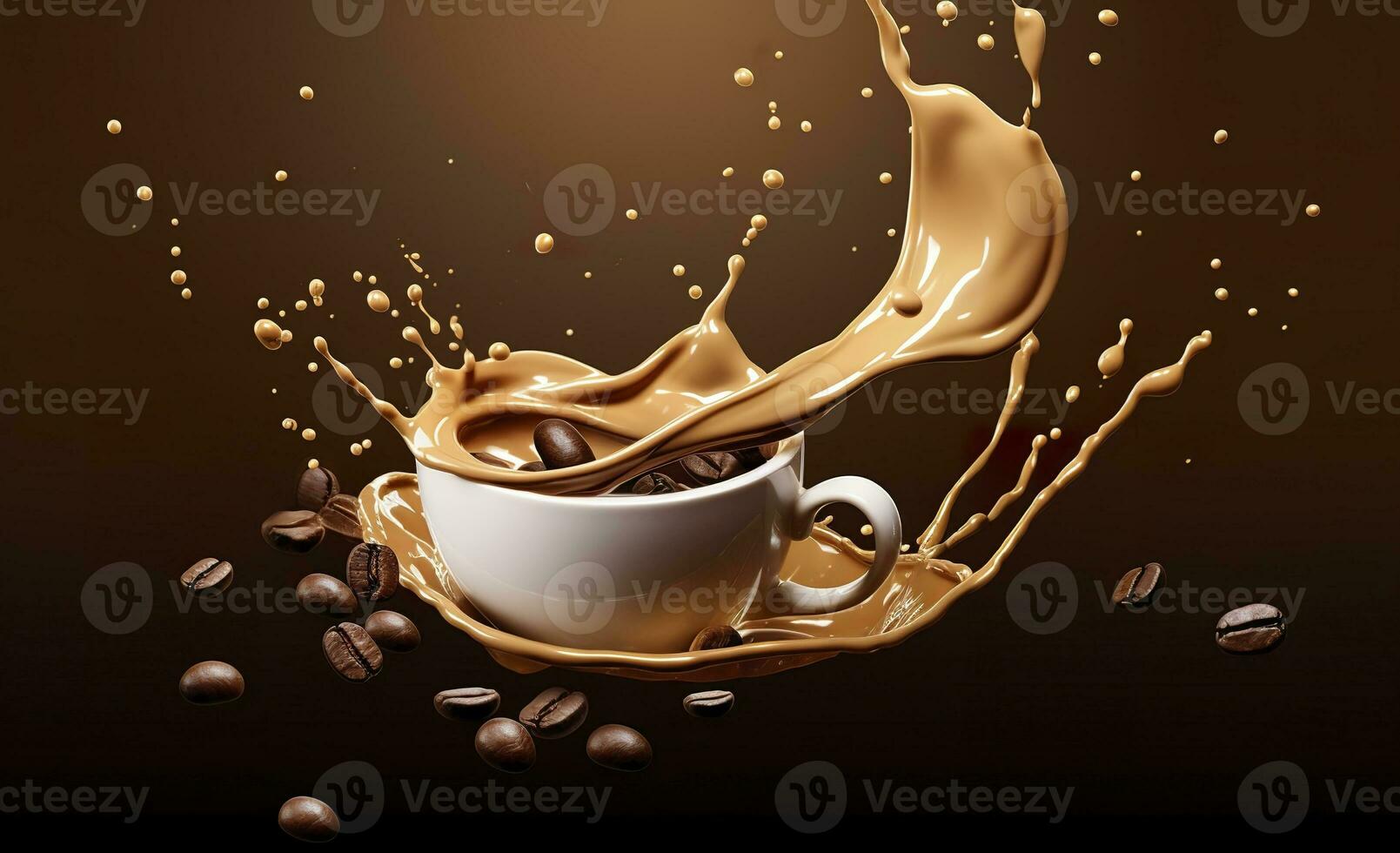 ai généré chaud liquide café éclaboussure avec café haricot chute, 3d illustration. ai généré photo