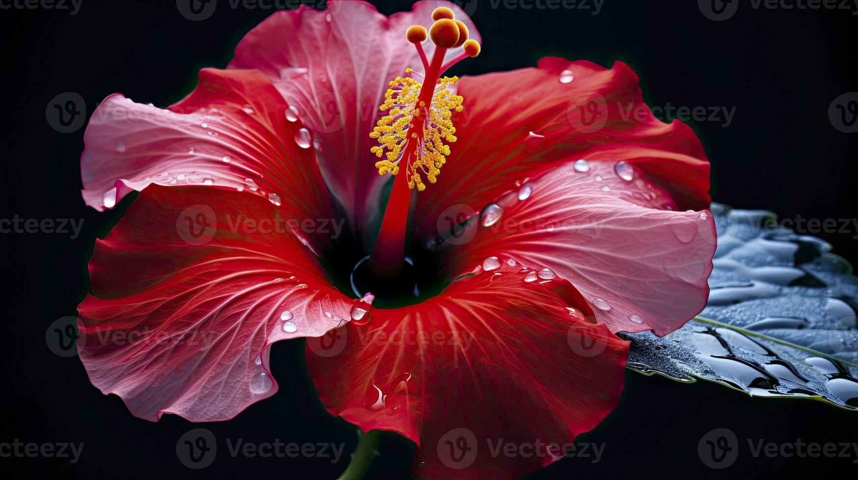 ai généré une hibiscus fleur avec une noir fond.ai généré. photo