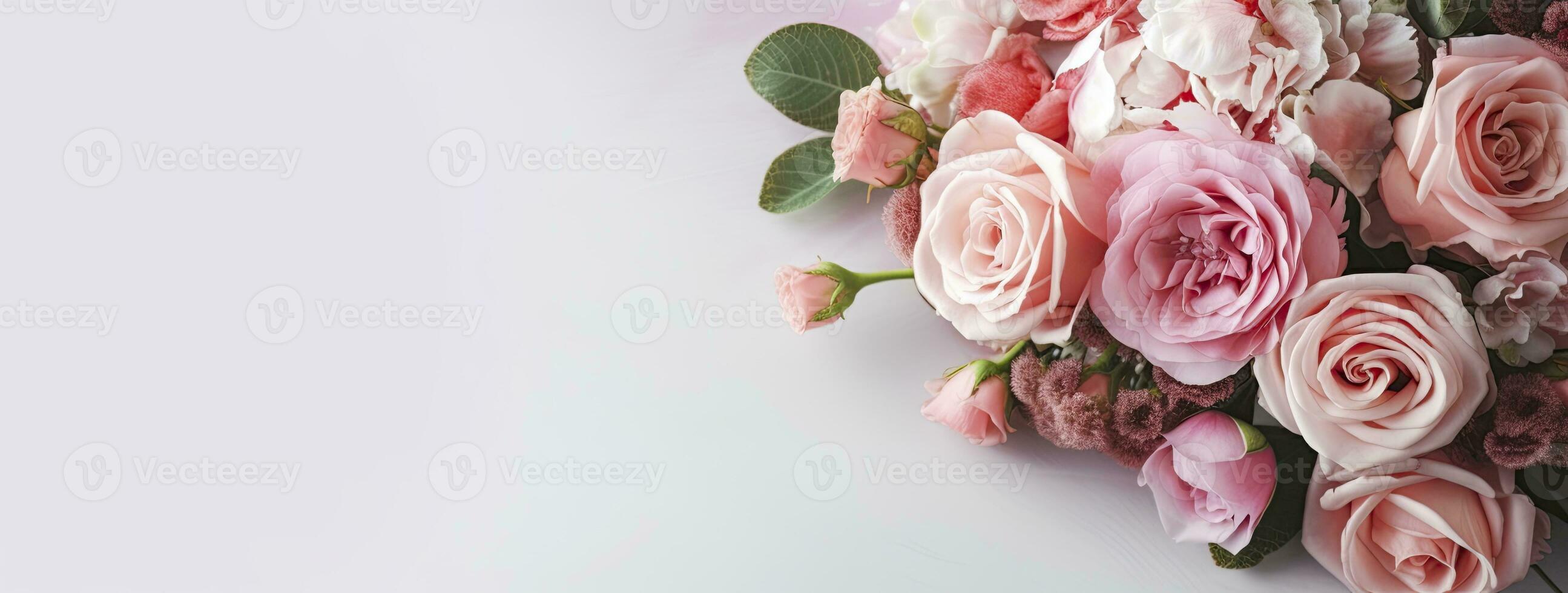 ai généré Frais bouquet de rose pivoines et des roses avec copie espace. ai généré photo