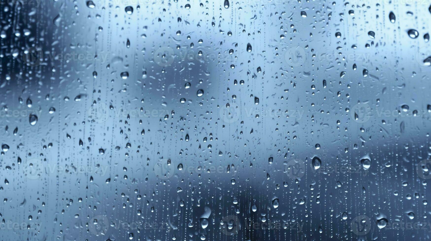 ai généré gouttes de pluie sur le la fenêtre. bleu Ton. génératif ai photo