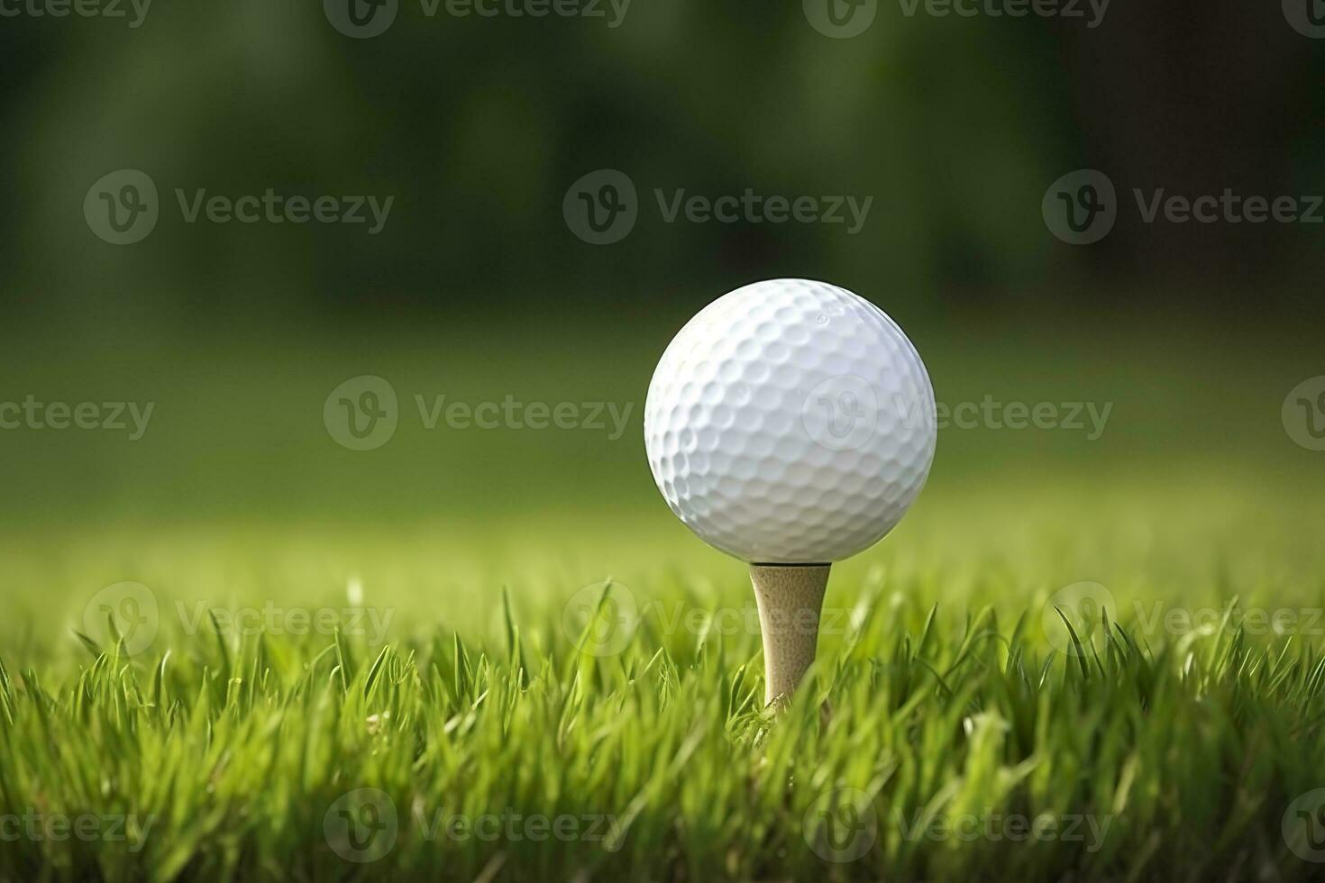 ai généré blanc le golf Balle sur en bois tee avec herbe. génératif ai photo