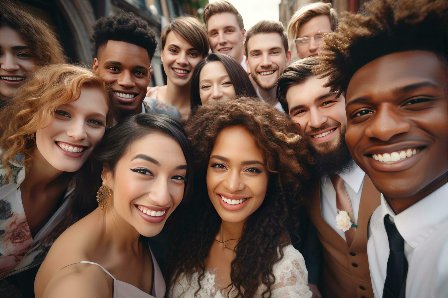 ai généré multi ethnique la diversité gens à mariage photo