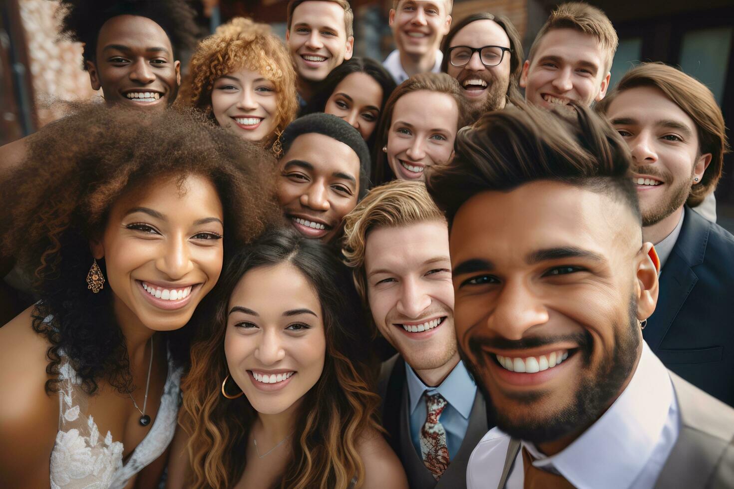 ai généré multi ethnique la diversité gens à mariage photo