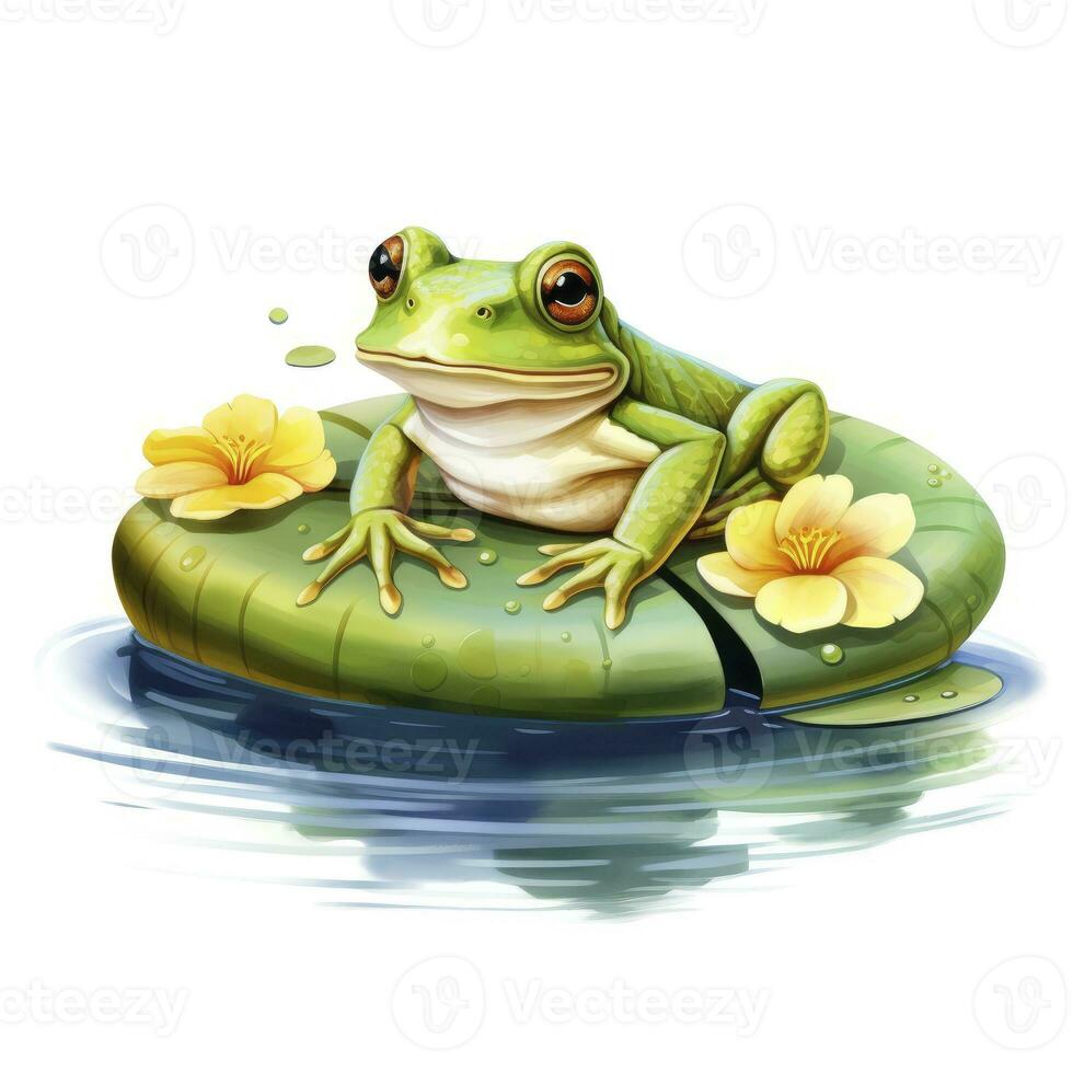 ai généré grenouille flottant sur une lis tampon radeau, aquarelle pour T-shirt conception. ai généré photo