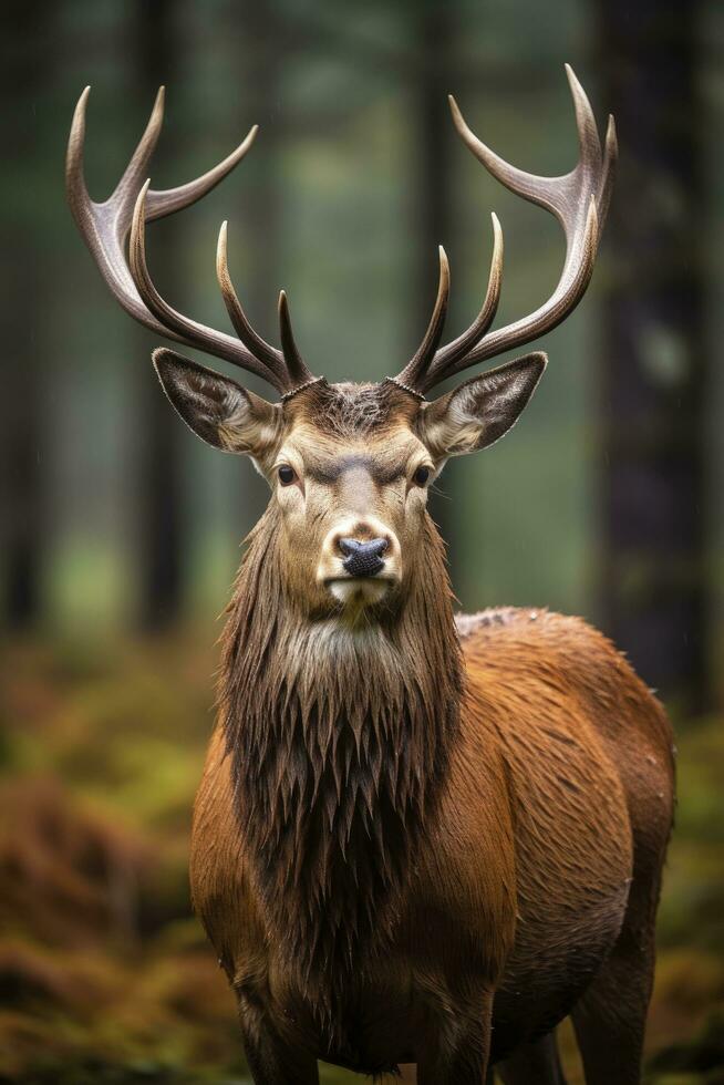 ai généré proche en haut de rouge cerf cerf. ai généré photo