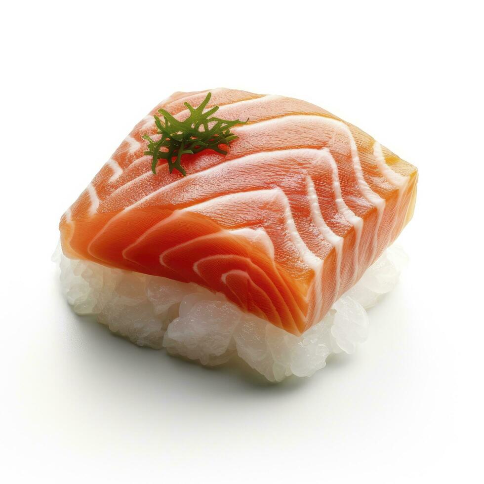 ai généré une Sushi Saumon sur blanc Contexte. ai généré photo