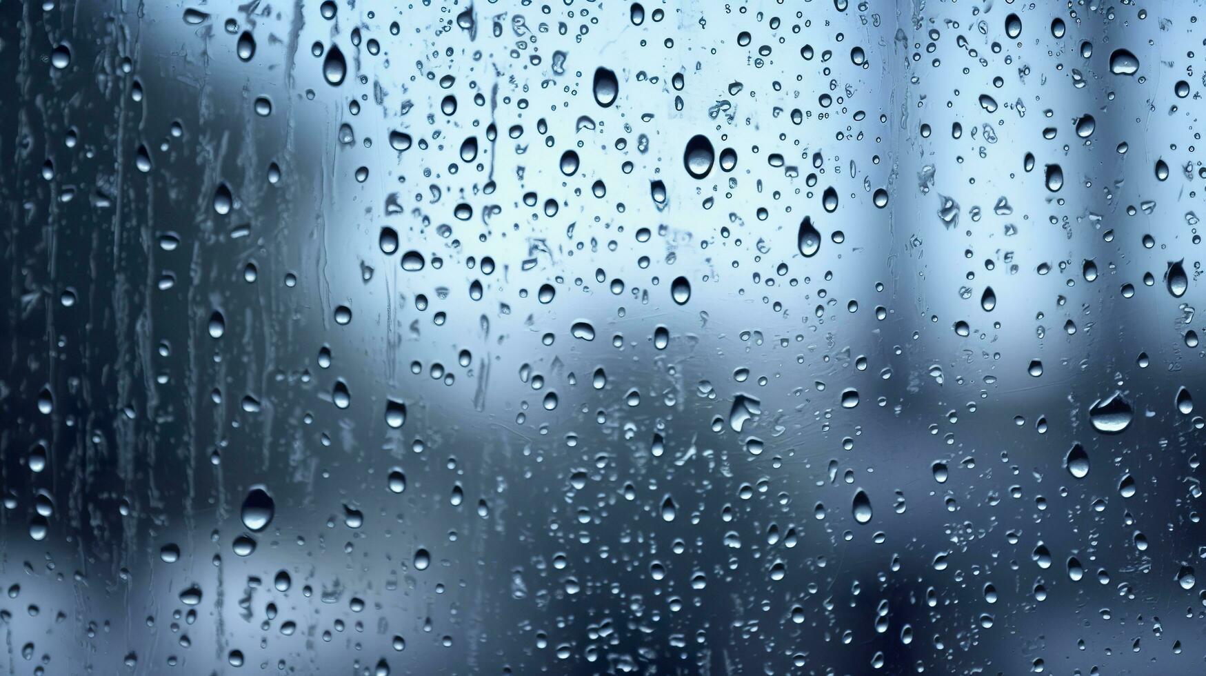 ai généré gouttes de pluie sur le la fenêtre. bleu Ton. génératif ai photo