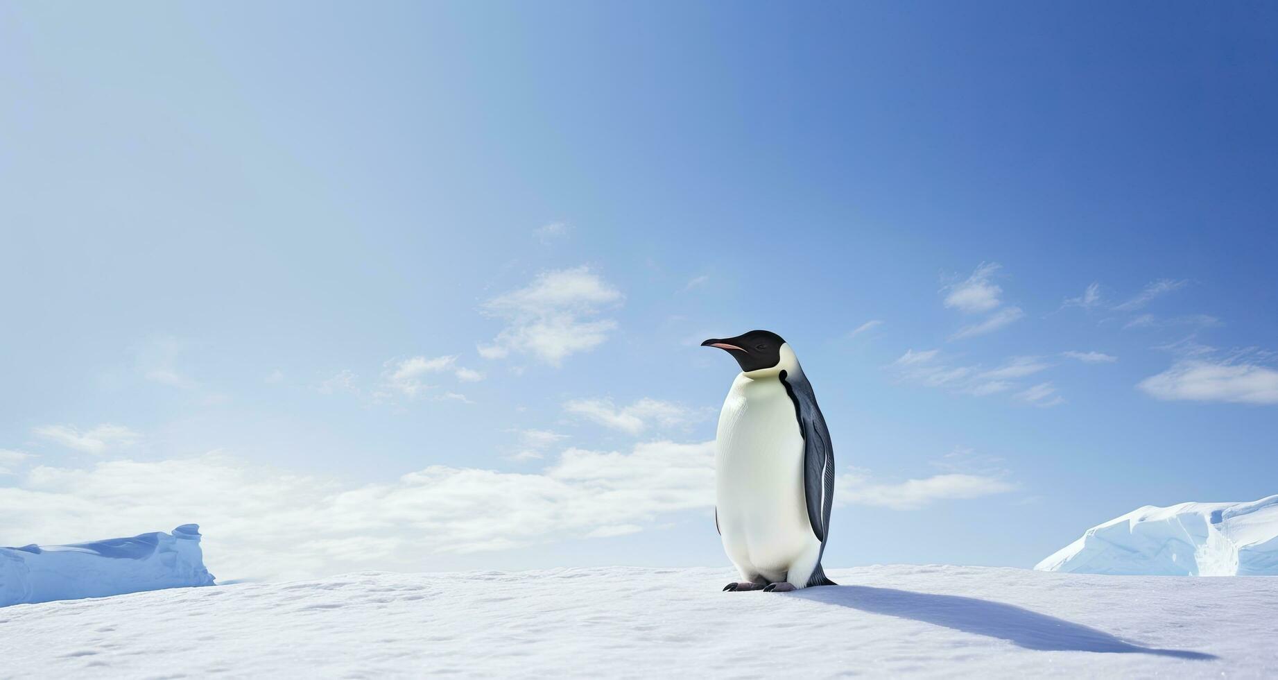 ai généré manchot permanent dans Antarctique à la recherche dans le bleu ciel. ai généré photo